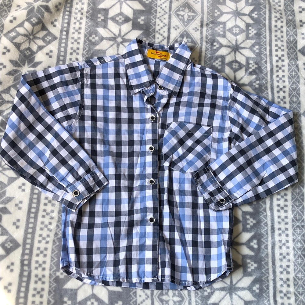 Energie Boys Blue and Black Plaid Button-Down Shirt